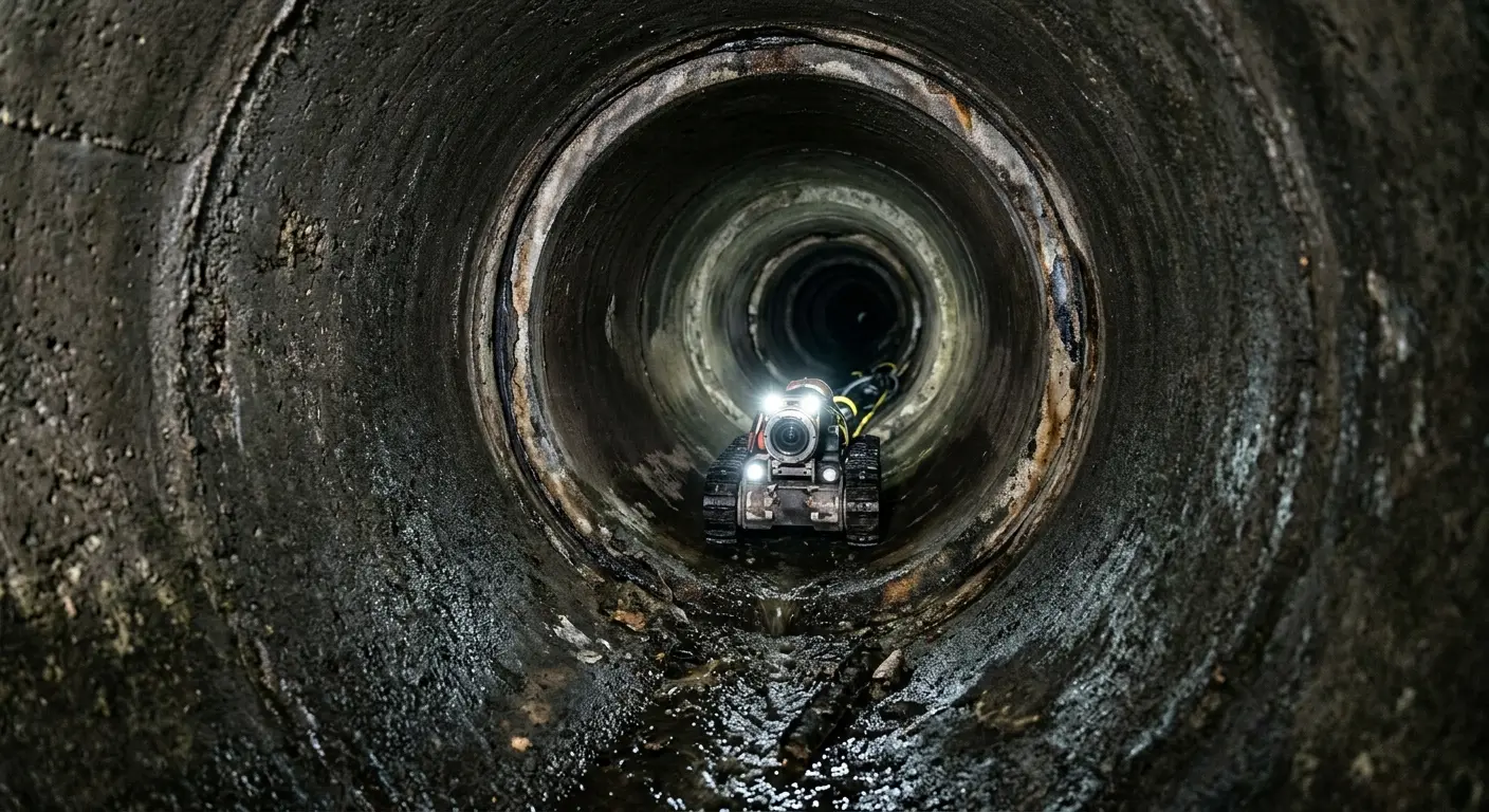 Robotic sewer camera inspecting pipe interior for Sewer Line Repair in Rumford